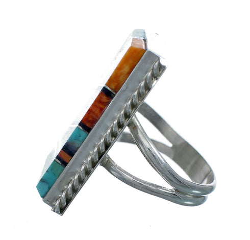 Native American Sterling Silver Multicolor Inlay Ring Size 7-1/4 NN20606